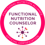 CFNC Badge - pink circle with words Functional Nutrition Counselor